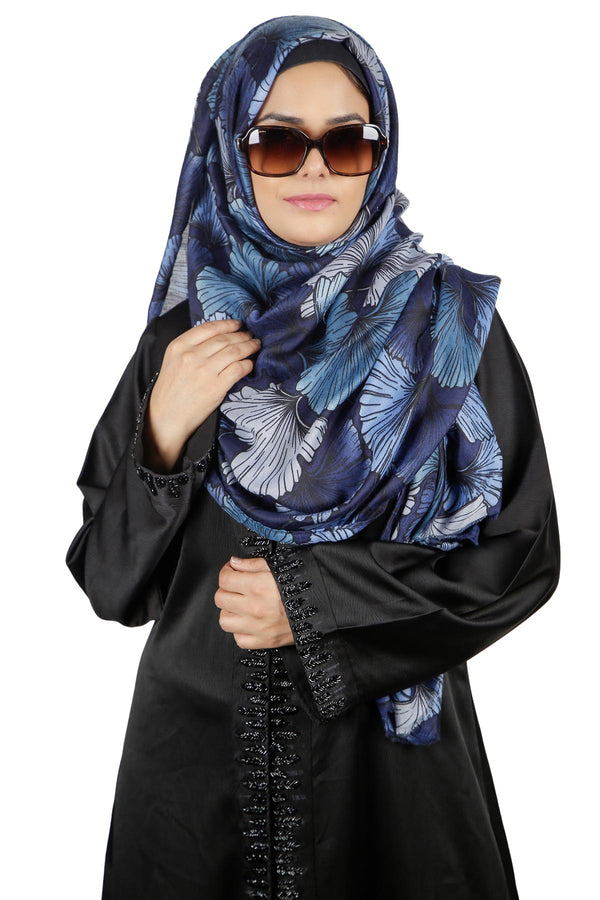 Blue Flowery Print Casual Hijab
