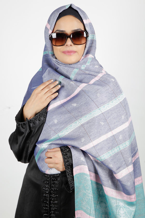 Formal Blue and White Printed Hijab