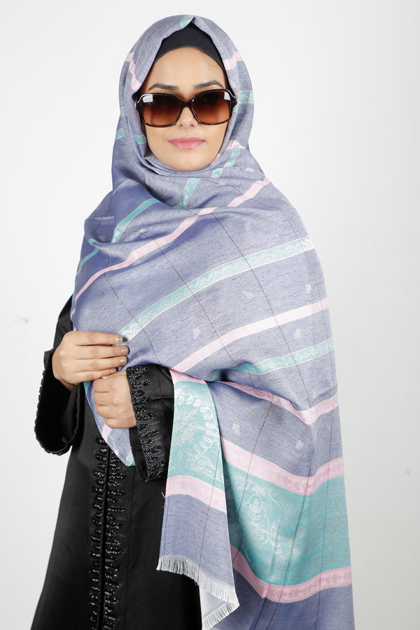 Formal Blue and White Printed Hijab