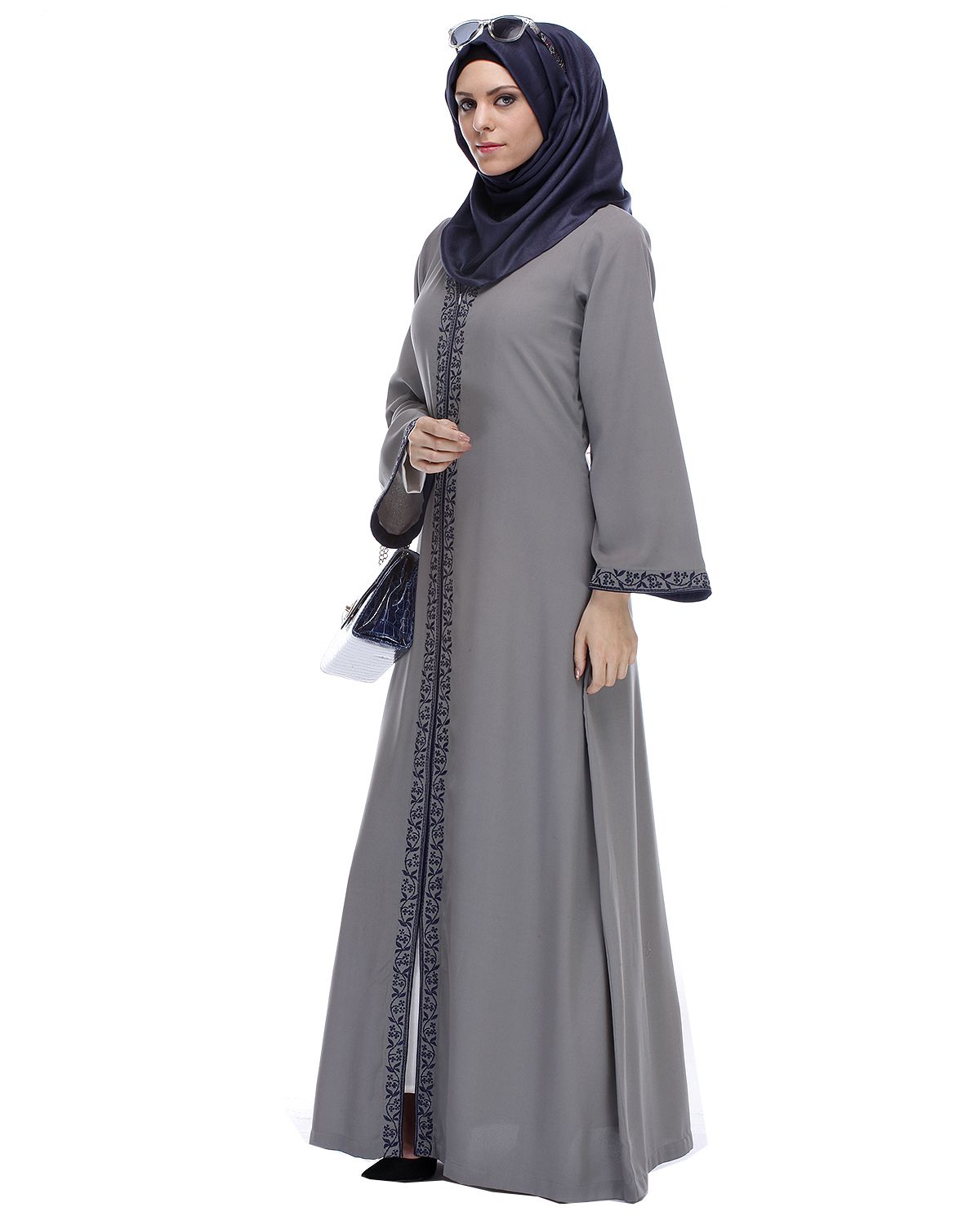Grey Abaya With Embroidery