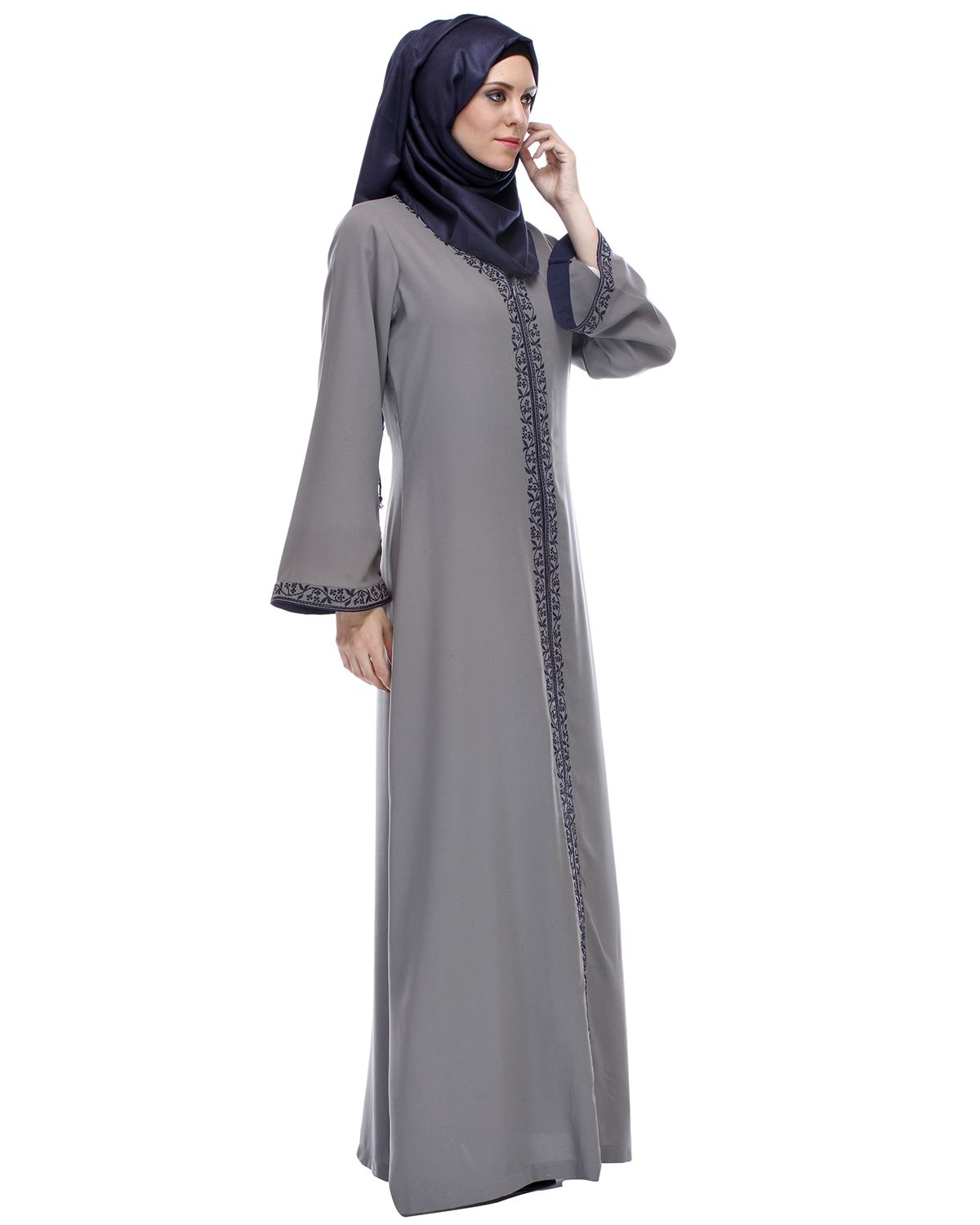 Grey Abaya With Embroidery