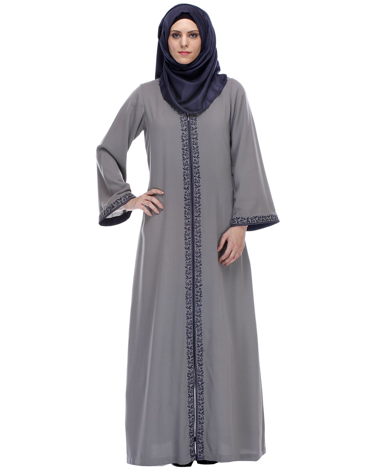 Grey Abaya With Embroidery