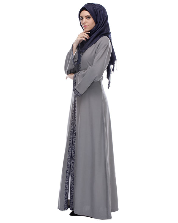 Grey Abaya With Embroidery