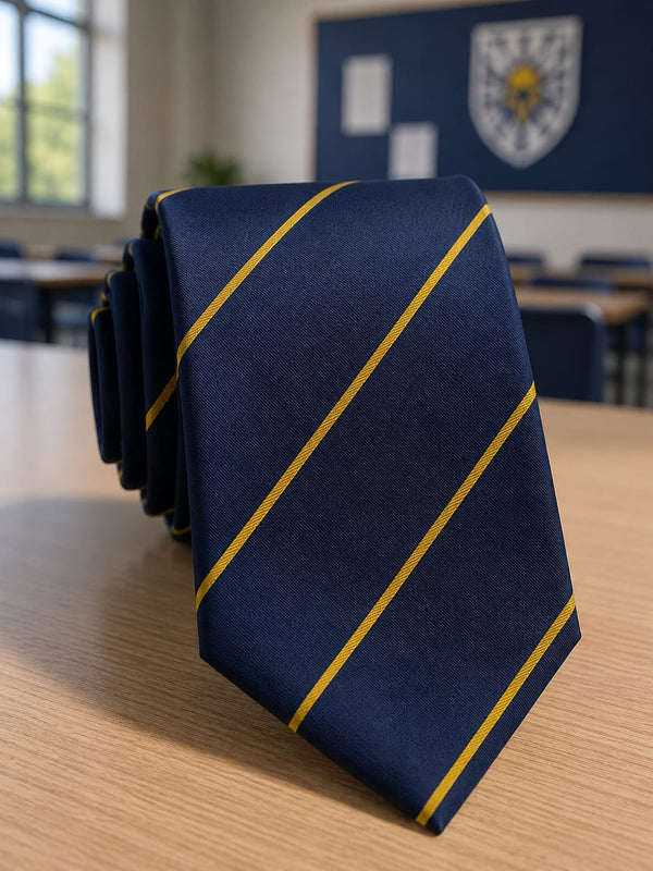MTI Navy Tie with Yellow Stripes