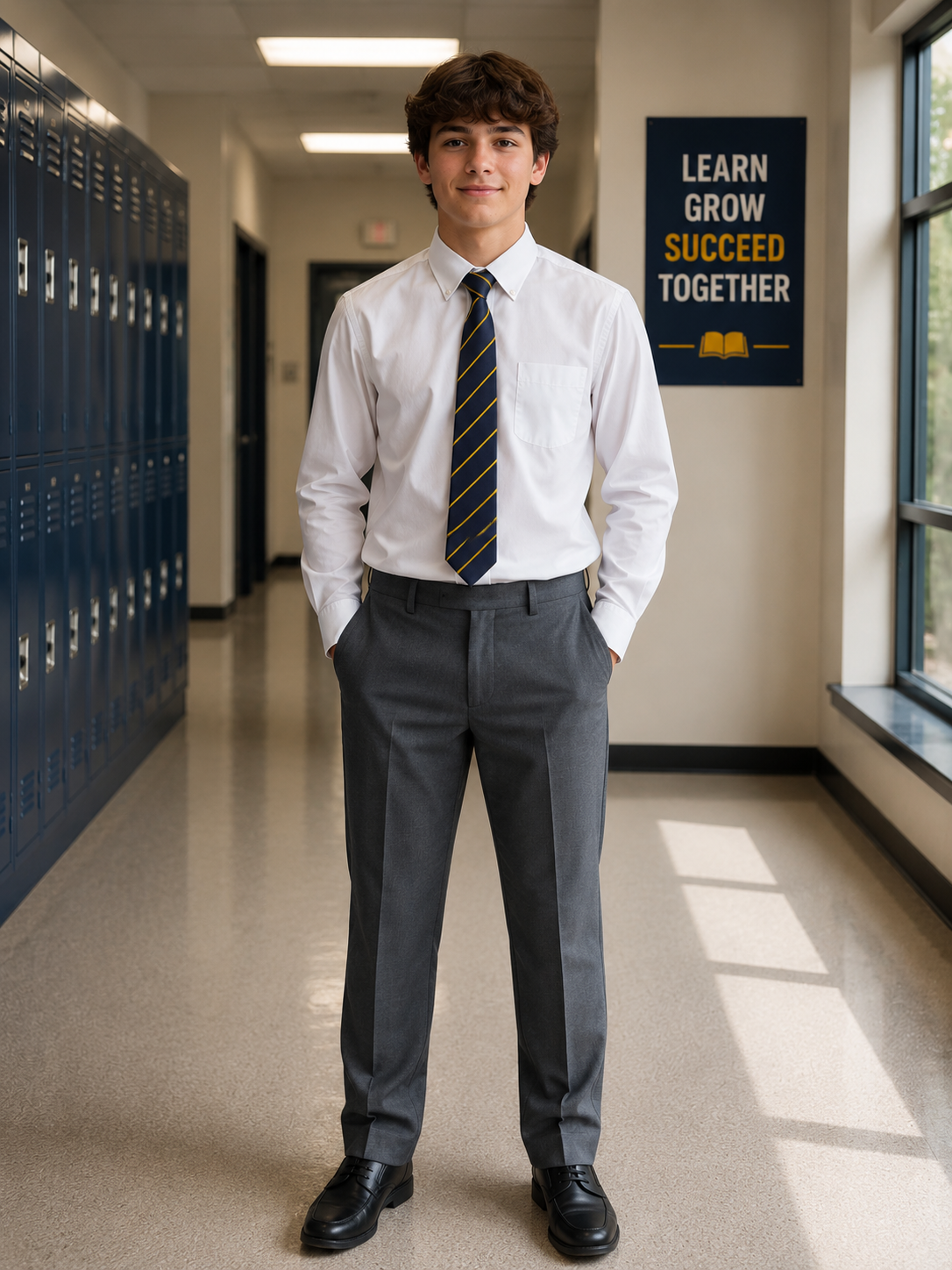MTI Navy Tie with Yellow Stripes