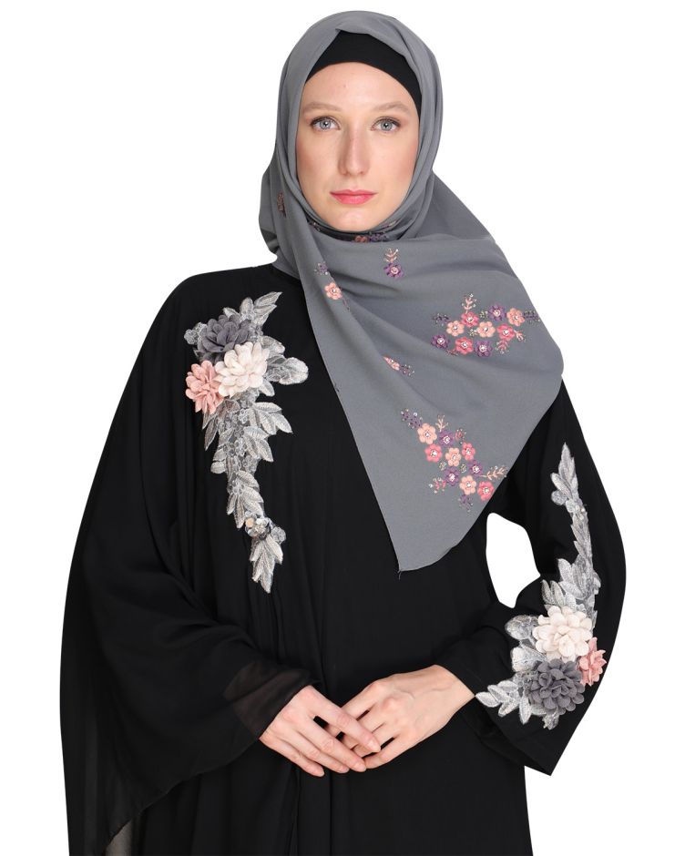 Floral bootis Grey Hijab – Modest Forever LLC