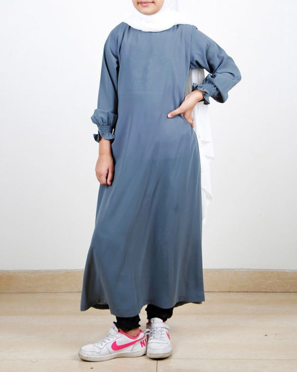 Gathered Sleeves grey kids Abaya