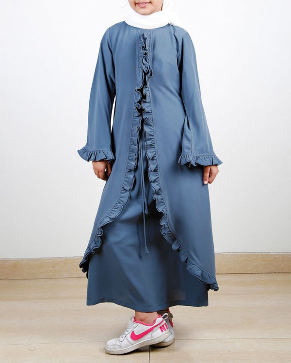 Dapper Grey Jacket Syle Frill Kids Abaya