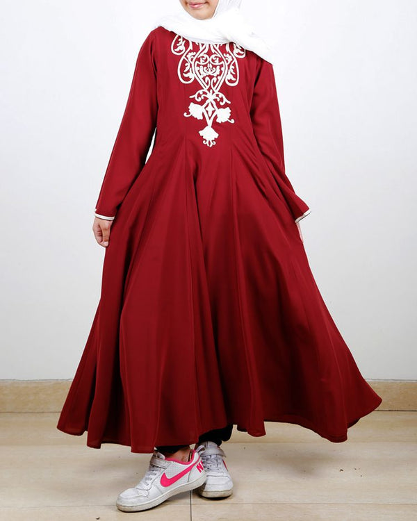 Maroon Flared Kids Abaya