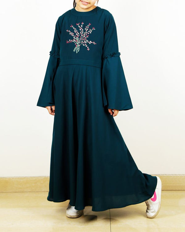 Blue Crew Collar Kids Abaya