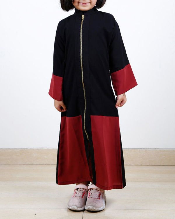 Dazzling ZipUp Black Kids Abaya