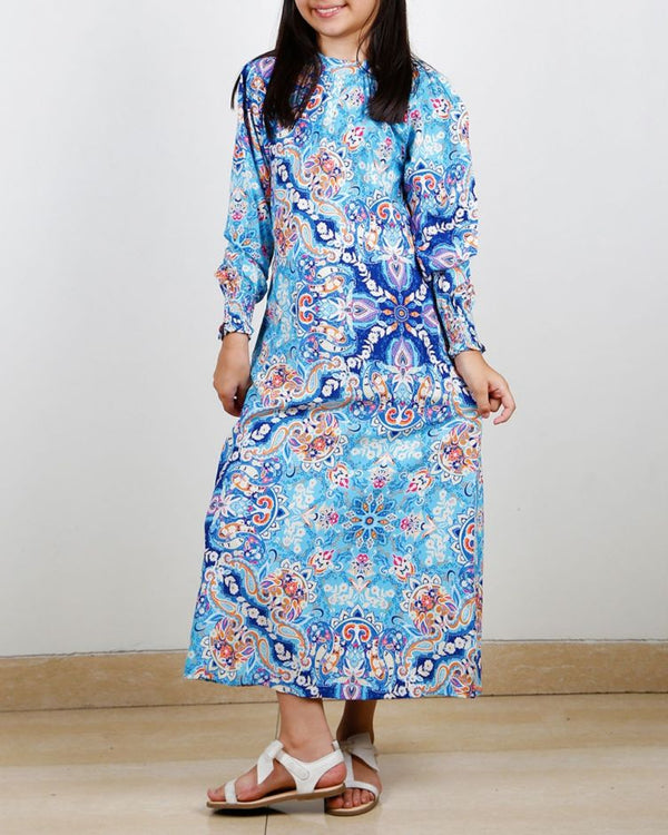 Blue Printed Kids Maxi Dress