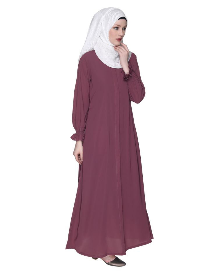 Classic Plain Onion Pink Abaya With Elastic Cuffs