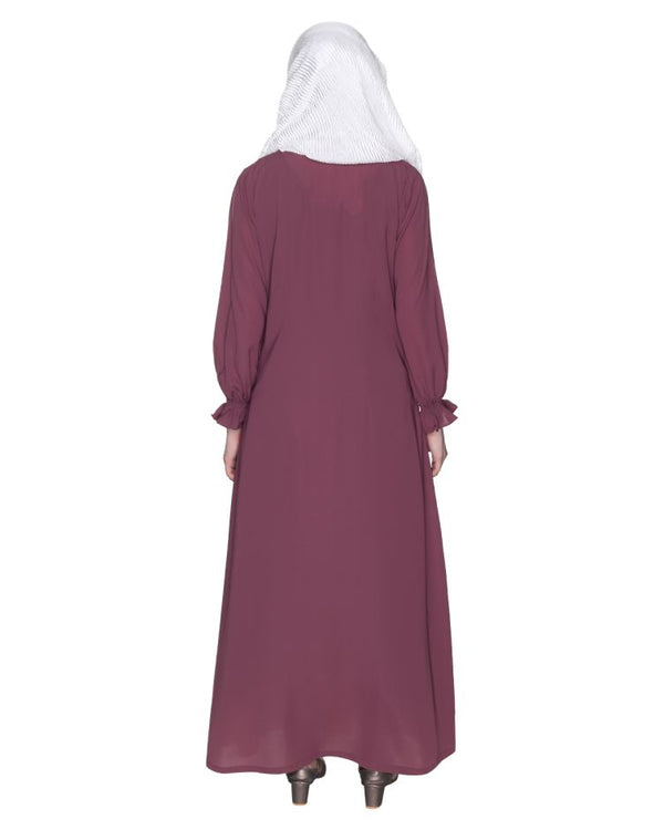Classic Plain Onion Pink Abaya With Elastic Cuffs