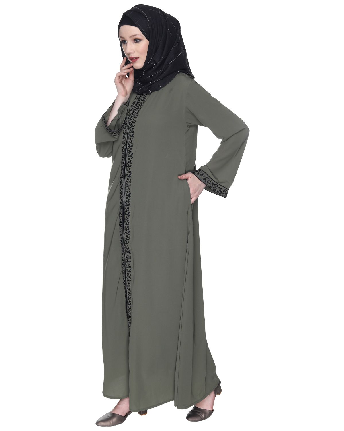 Dead Mint Premium Abaya With Black Embroidery