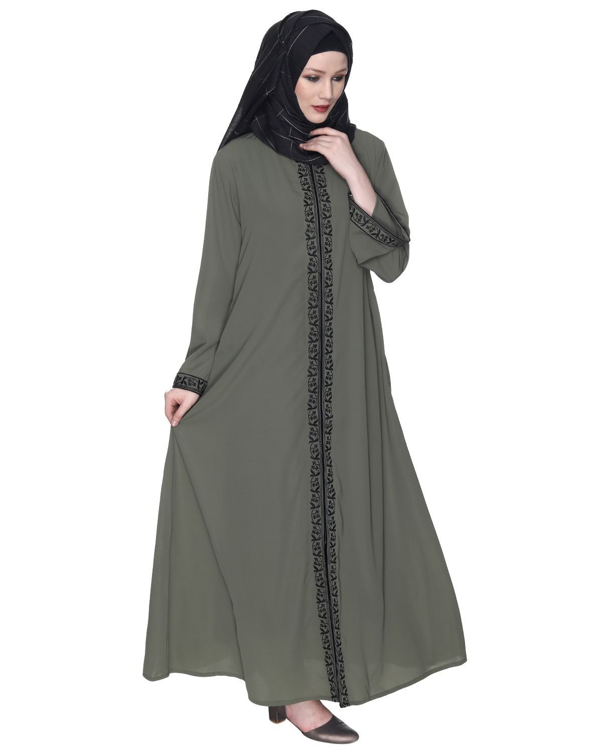 Dead Mint Premium Abaya With Black Embroidery