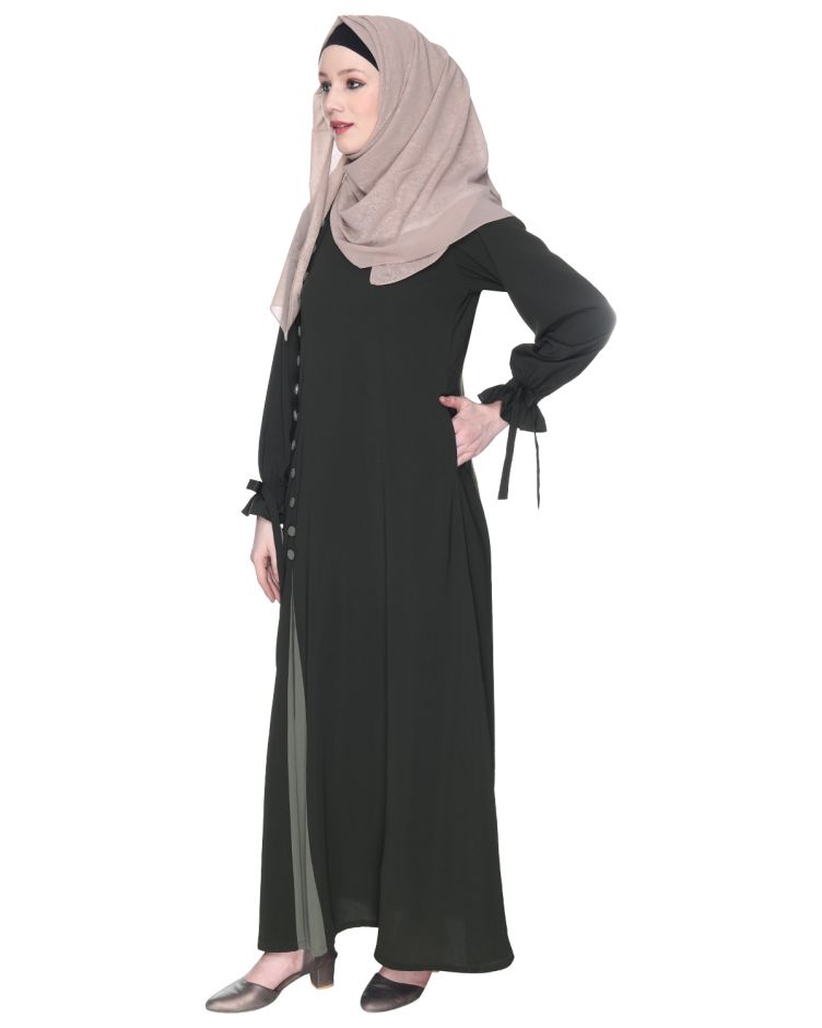 Sleek Looking Olive And Dead Mint Slit Style Abaya