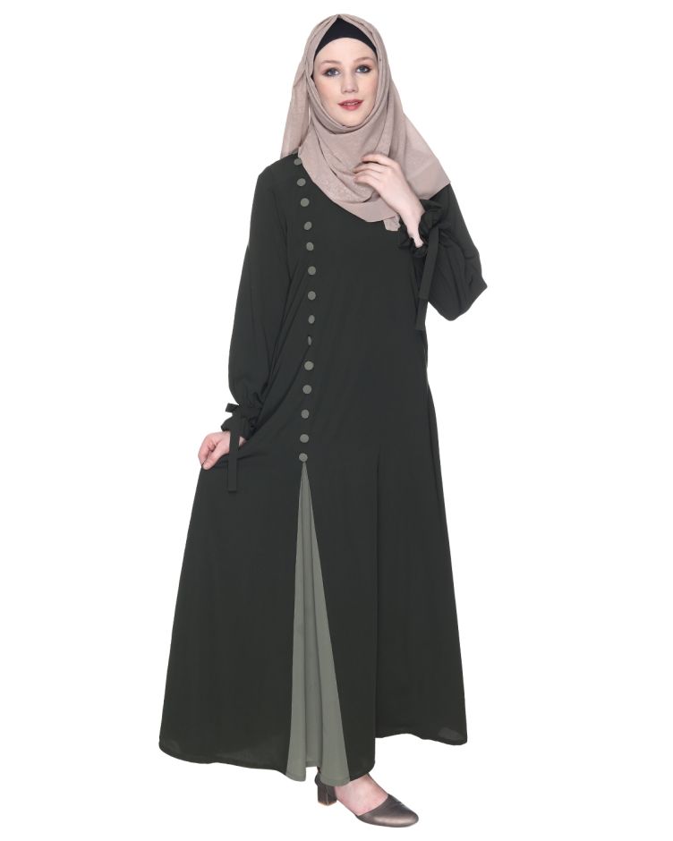 Sleek Looking Olive And Dead Mint Slit Style Abaya