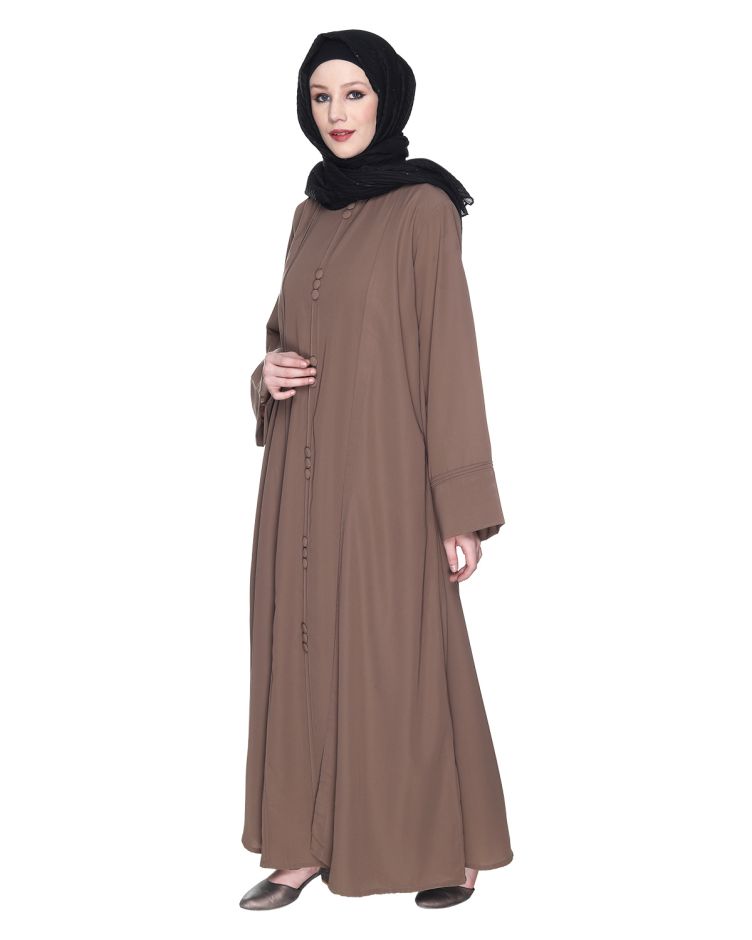 Besuited Oak Brown Double Panel Abaya With Pintucks