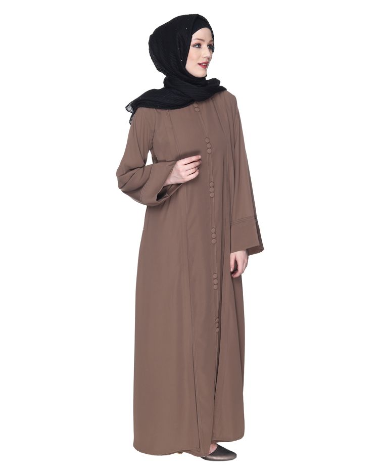 Besuited Oak Brown Double Panel Abaya With Pintucks