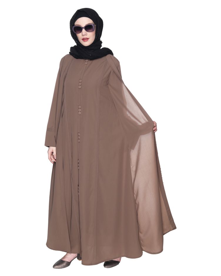 Besuited Oak Brown Double Panel Abaya With Pintucks