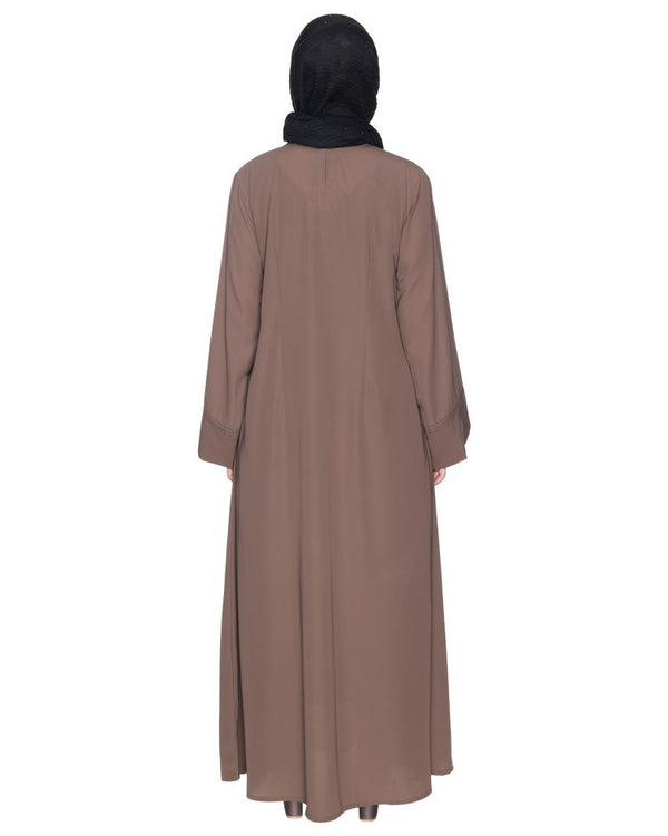 Besuited Oak Brown Double Panel Abaya With Pintucks