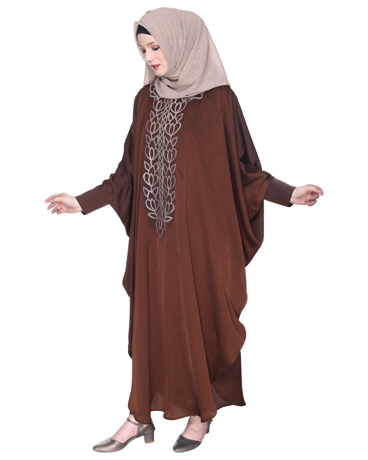 Strikingly Beautiful Mustard Brown Embroidered Kaftan
