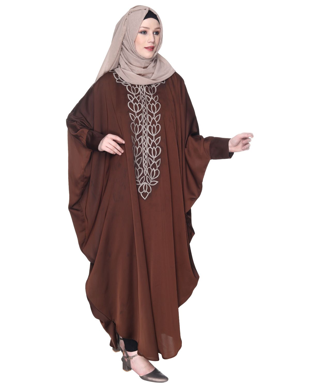 Strikingly Beautiful Mustard Brown Embroidered Kaftan