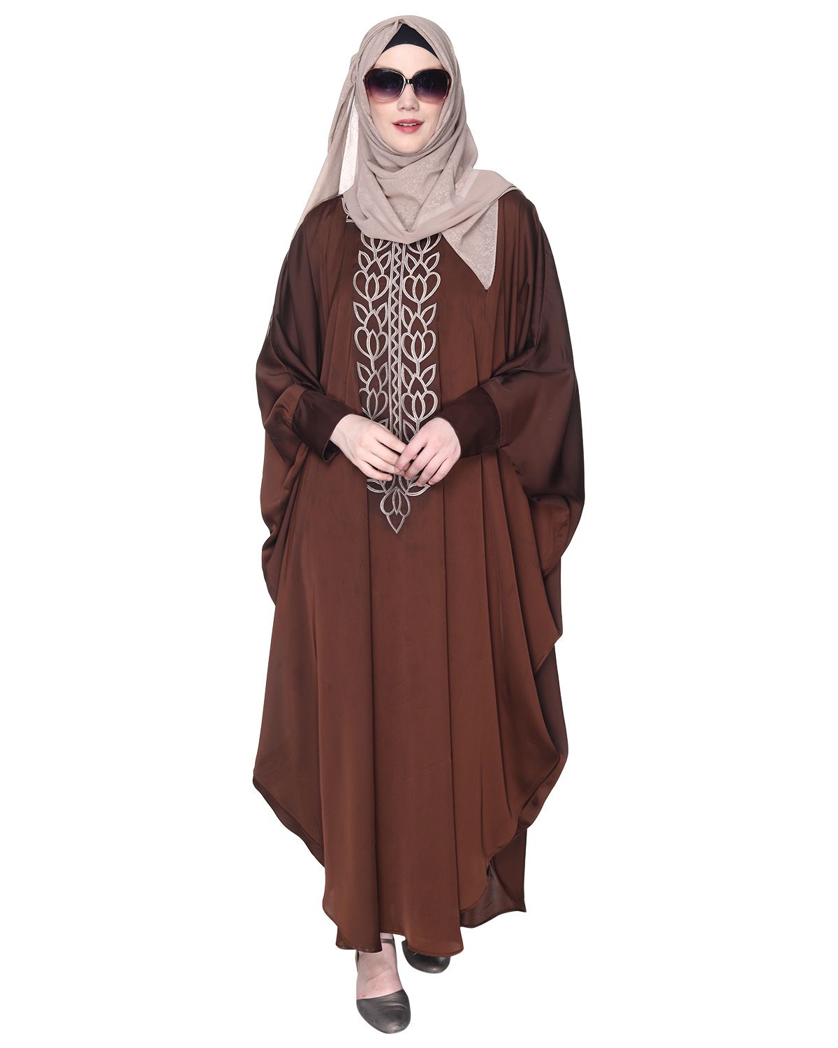 Strikingly Beautiful Mustard Brown Embroidered Kaftan