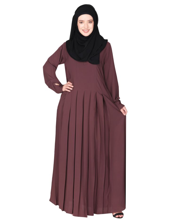 An Umbrella style stunning pleated purple abaya with Pinstriped Yolk