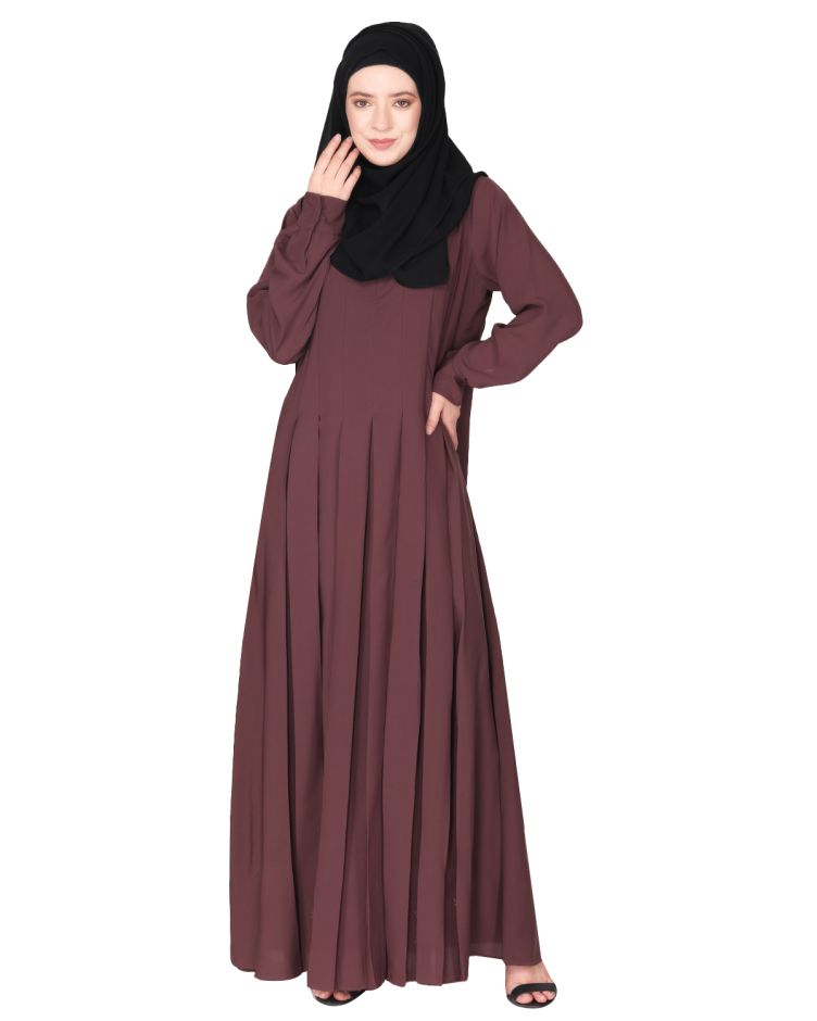 An Umbrella style stunning pleated purple abaya with Pinstriped Yolk