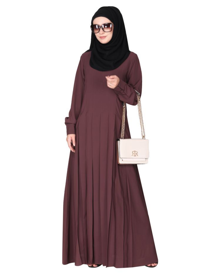 An Umbrella style stunning pleated purple abaya with Pinstriped Yolk