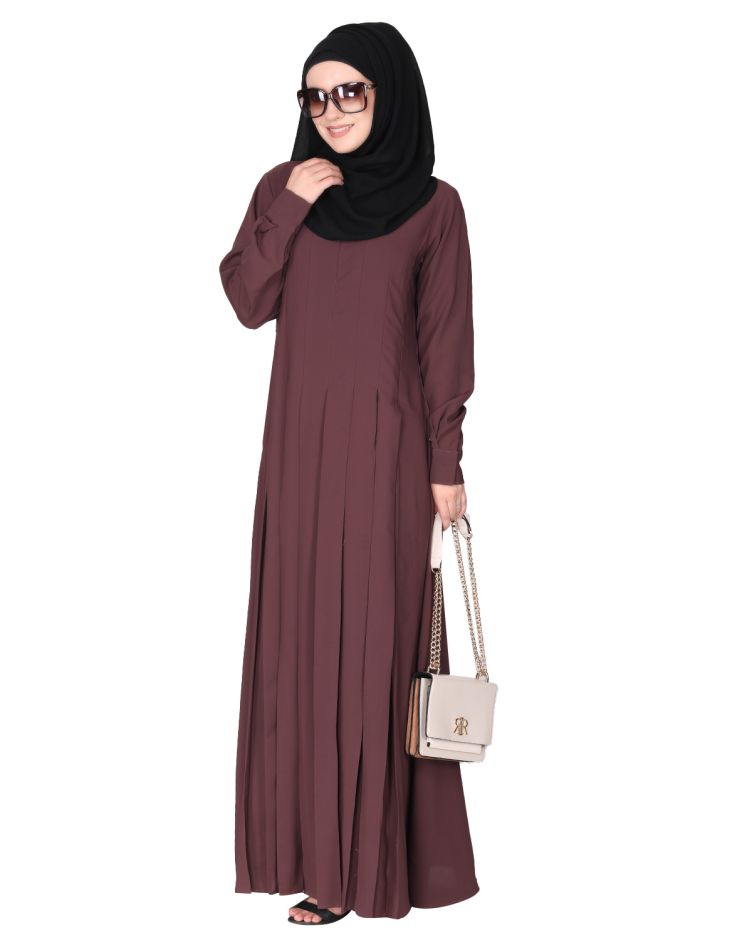 An Umbrella style stunning pleated purple abaya with Pinstriped Yolk