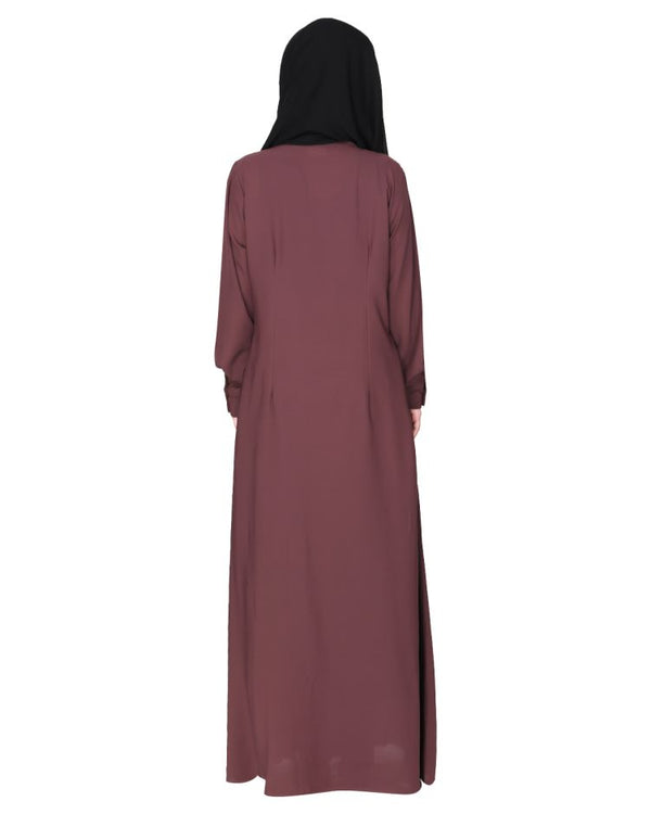 An Umbrella style stunning pleated purple abaya with Pinstriped Yolk