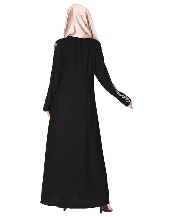 Exclusive black abaya with turquoise and Gold Leaf Embroidery