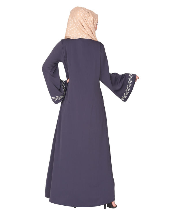 Extraordinary Pearl Drop leaves dark grey abaya
