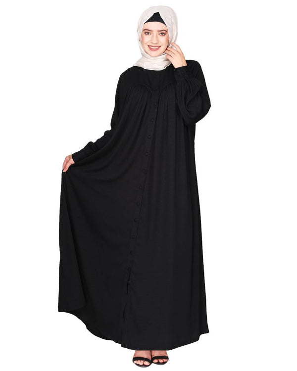 Black Crown Nida Abaya with Elastic Sleeves