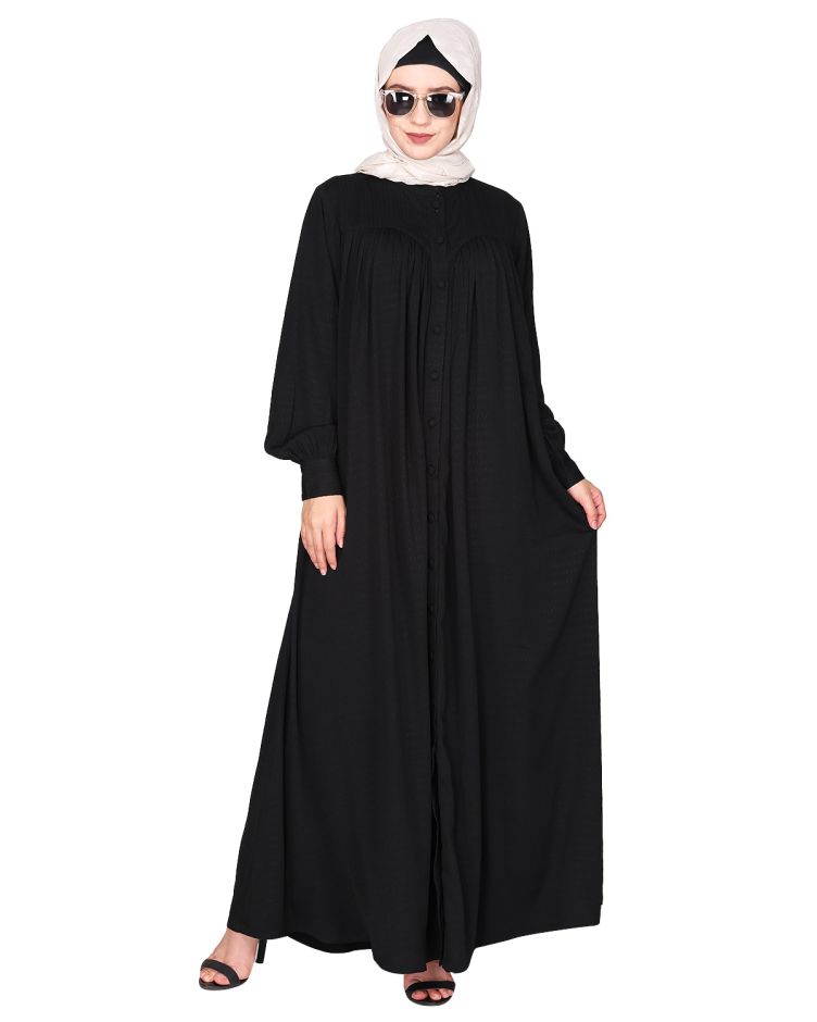 Black Crown Nida Abaya with Elastic Sleeves
