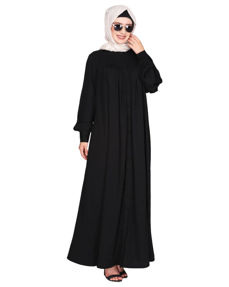 Black Crown Nida Abaya with Elastic Sleeves