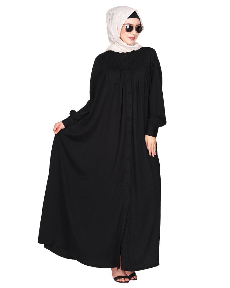 Black Crown Nida Abaya with Elastic Sleeves