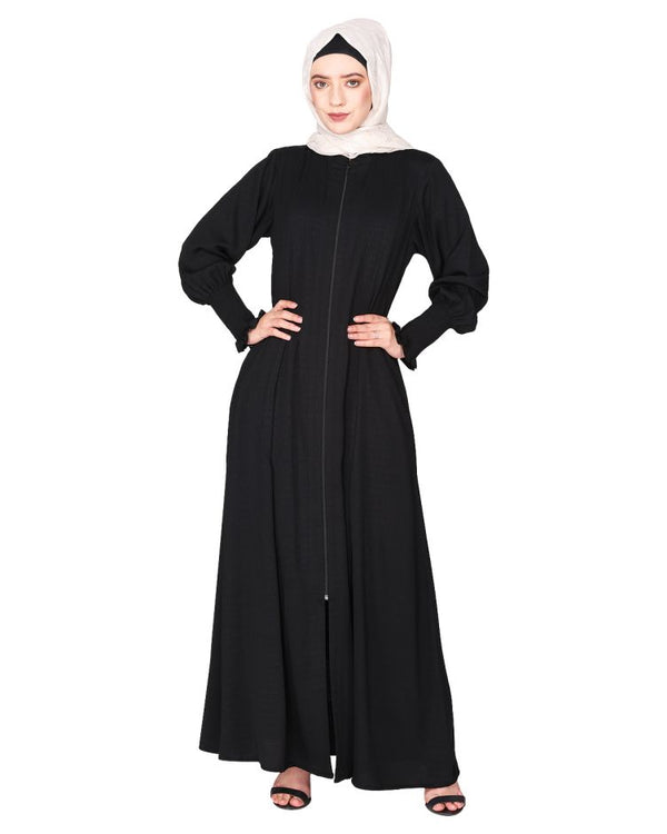 Black Crown Nida Abaya with Elastic Sleeves
